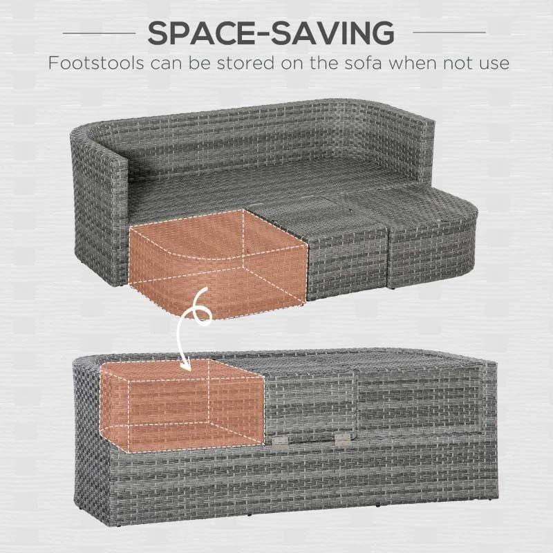 Outsunny 5-Seater Rattan Garden Furniture Set - Grey - 860-180 - Image 7