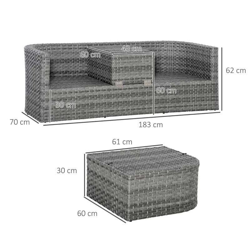 Outsunny 5-Seater Rattan Garden Furniture Set - Grey - 860-180 - Image 3