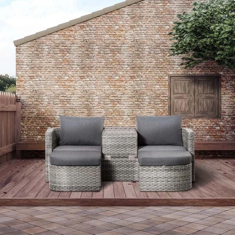 Outsunny 5-Seater Rattan Garden Furniture Set - Grey - 860-180 - Image 10