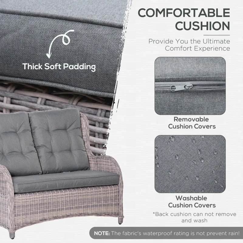 Outsunny 4-Seater Rattan Garden Furniture Set - Grey - 860-214V70 - Image 5