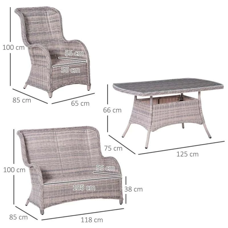 Outsunny 4-Seater Rattan Garden Furniture Set - Grey - 860-214V70 - Image 3