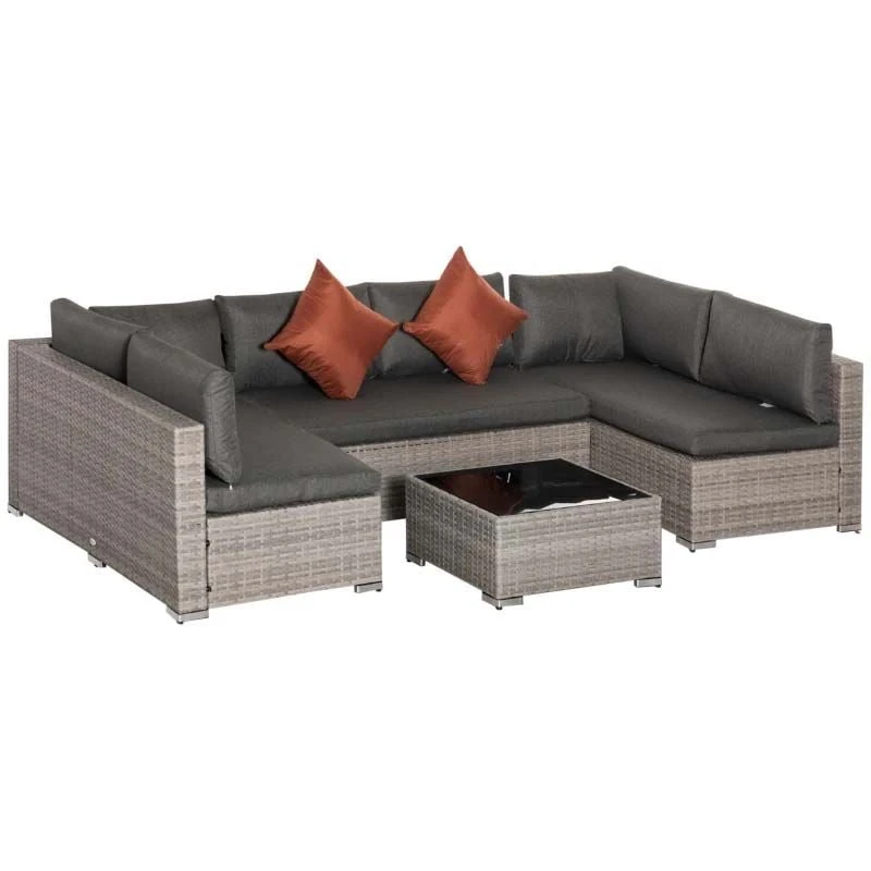 Outsunny 6-Seater Rattan Garden Furniture Set - Grey - 860-221V70 - Image 2