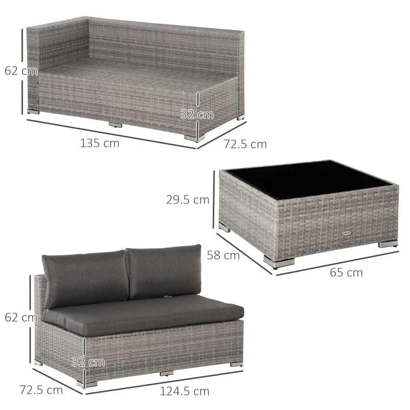 Outsunny 6-Seater Rattan Garden Furniture Set - Grey - 860-221V70 - Image 3