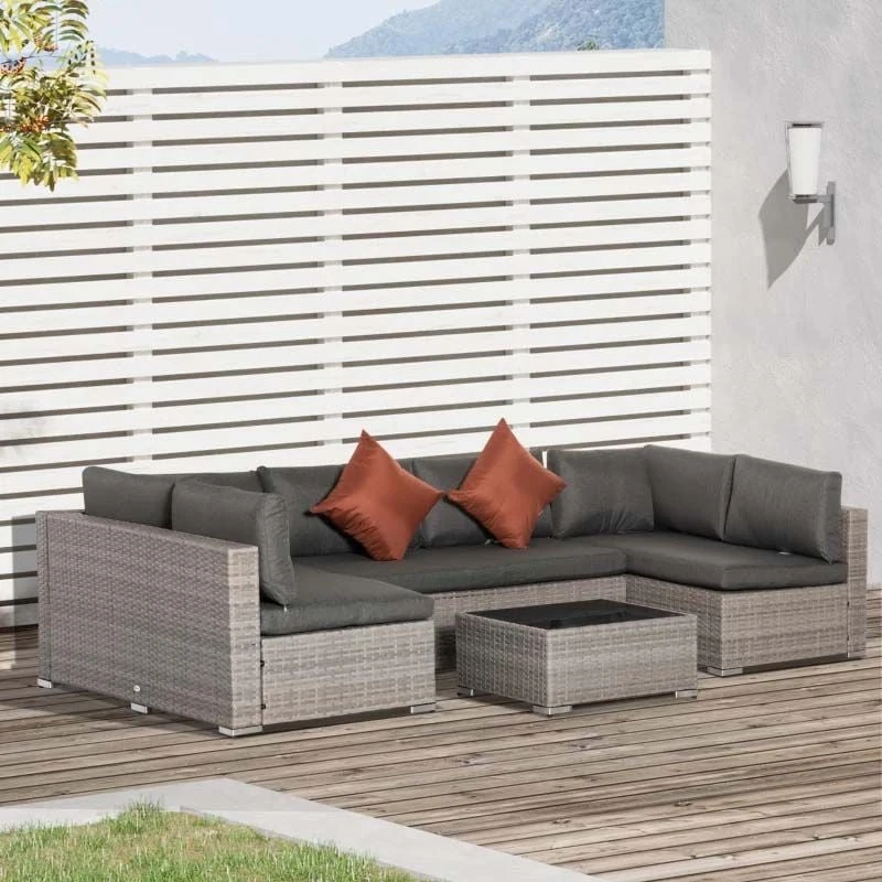 Outsunny 6-Seater Rattan Garden Furniture Set - Grey - 860-221V70