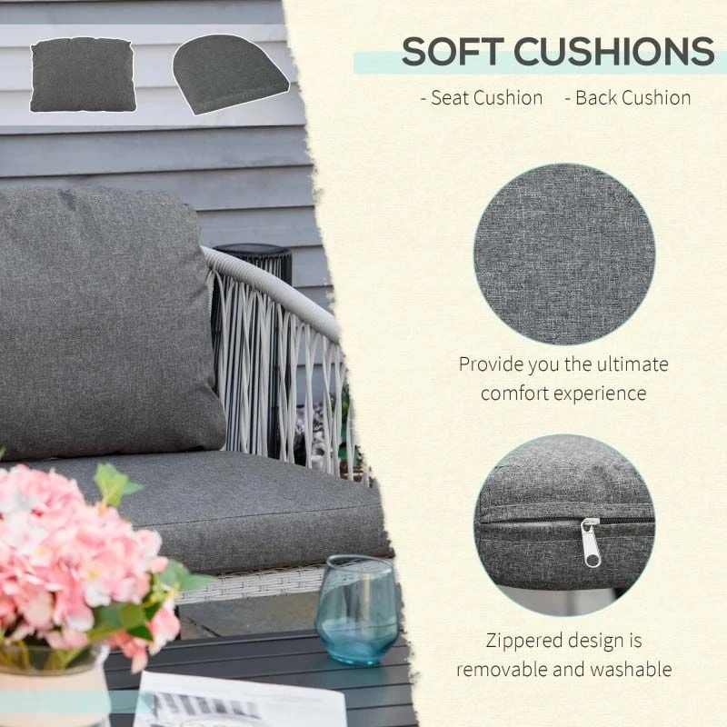 Outsunny 5-Seater Rattan Garden Furniture Set - Grey - 860-223V70 - Image 6