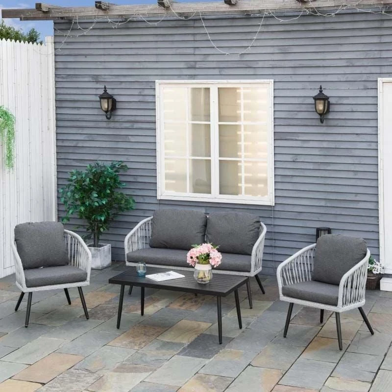 Outsunny 5-Seater Rattan Garden Furniture Set - Grey - 860-223V70 - Image 10