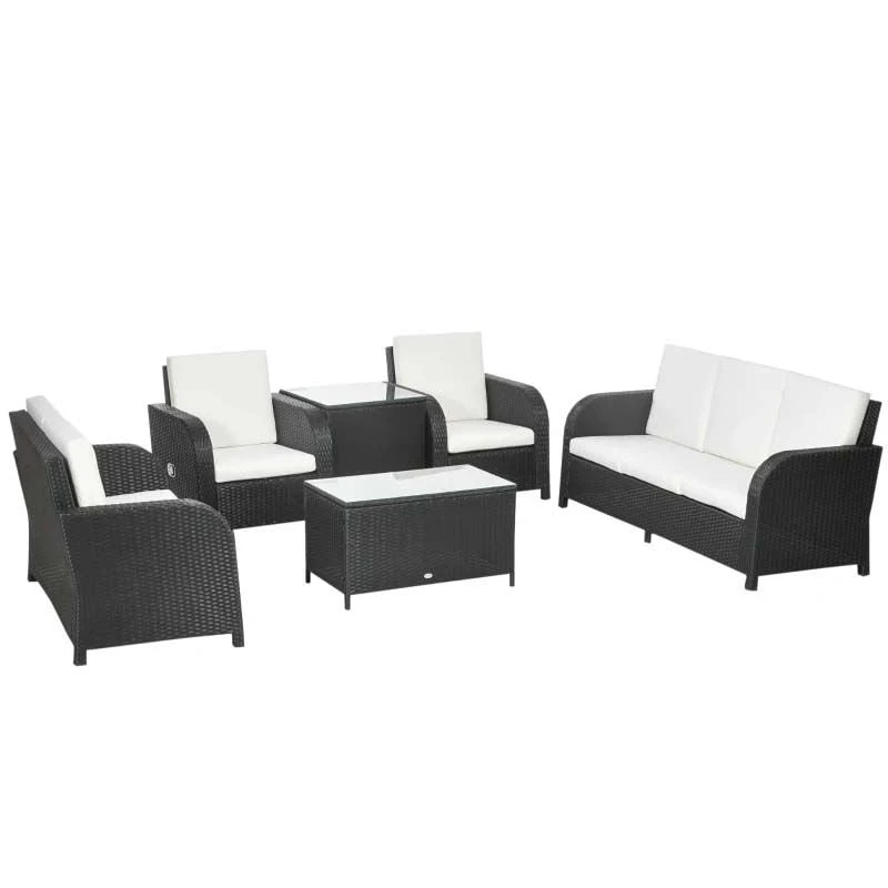 Outsunny 7-Seater Rattan Garden Furniture Set - Black/Beige - 860-251V70BK - Image 2