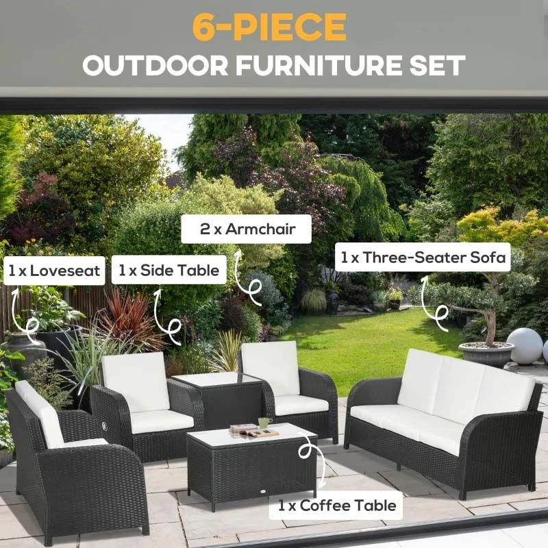 Outsunny 7-Seater Rattan Garden Furniture Set - Black/Beige - 860-251V70BK - Image 4