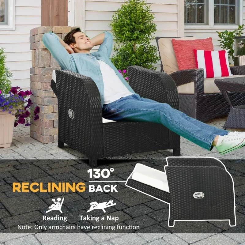 Outsunny 7-Seater Rattan Garden Furniture Set - Black/Beige - 860-251V70BK - Image 5