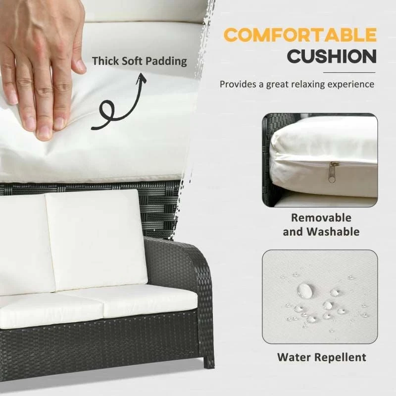 Outsunny 7-Seater Rattan Garden Furniture Set - Black/Beige - 860-251V70BK - Image 7