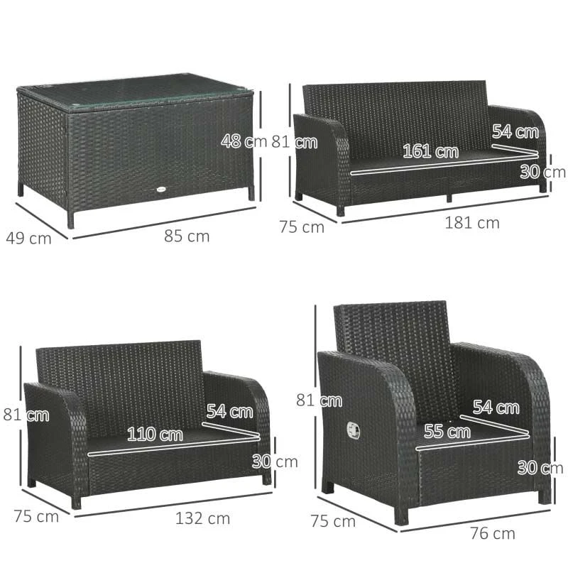 Outsunny 7-Seater Rattan Garden Furniture Set - Black/Beige - 860-251V70BK - Image 3