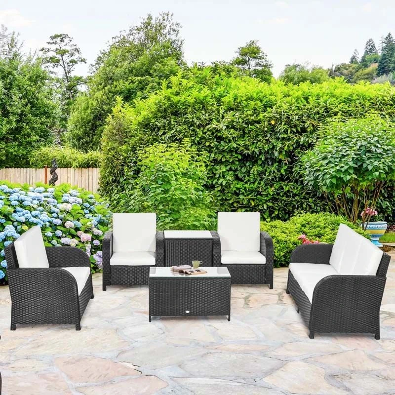 Outsunny 7-Seater Rattan Garden Furniture Set - Black/Beige - 860-251V70BK - Image 10