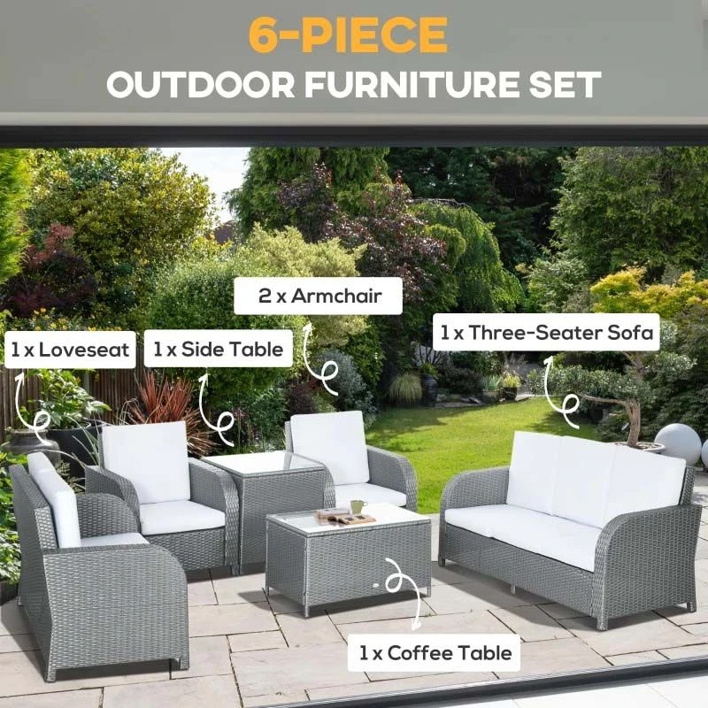 Outsunny 7-Seater Rattan Garden Furniture Set - Grey - 860-251V70GY - Image 4