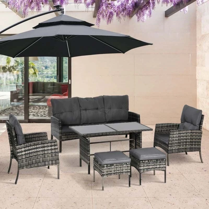 Outsunny 5-Seater Rattan Garden Furniture Set - Grey - 860-292V00GG - Image 9