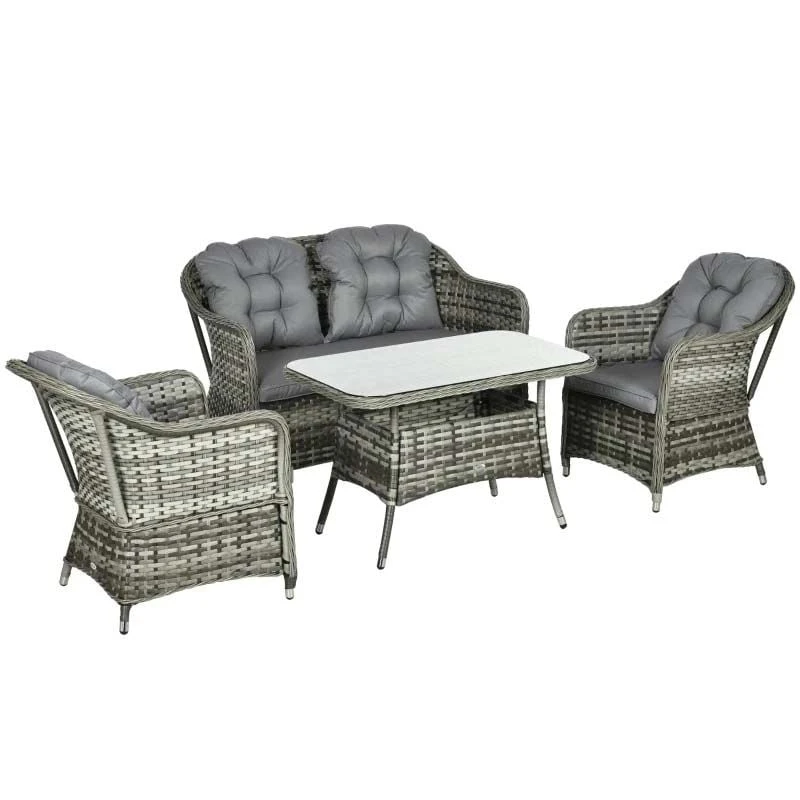 Outsunny 4-Seater Rattan Garden Furniture Set - Grey - 860-297V70GY - Image 2