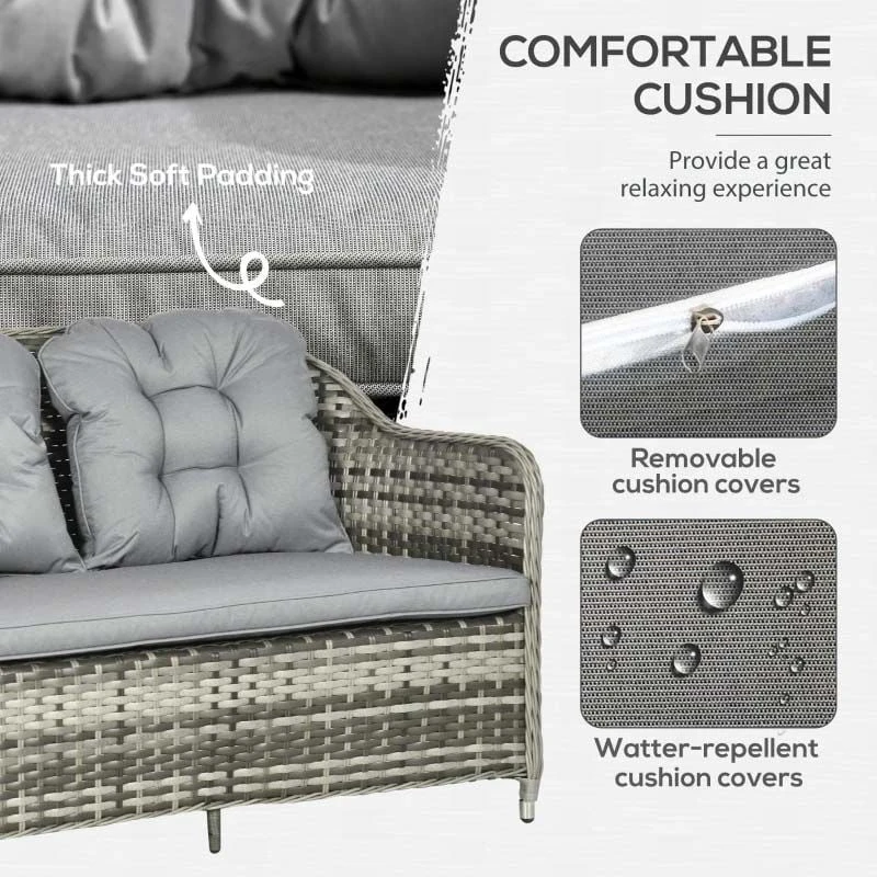 Outsunny 4-Seater Rattan Garden Furniture Set - Grey - 860-297V70GY - Image 5
