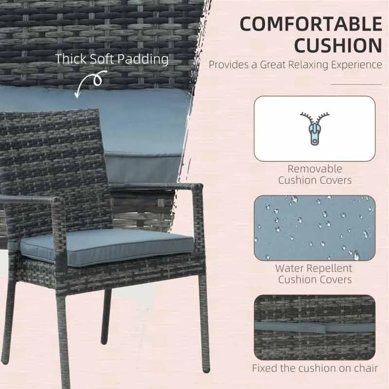 Outsunny 6-Seater Dining Rattan Wicker Table & Chairs Set - Grey - 861-026GY - Image 4