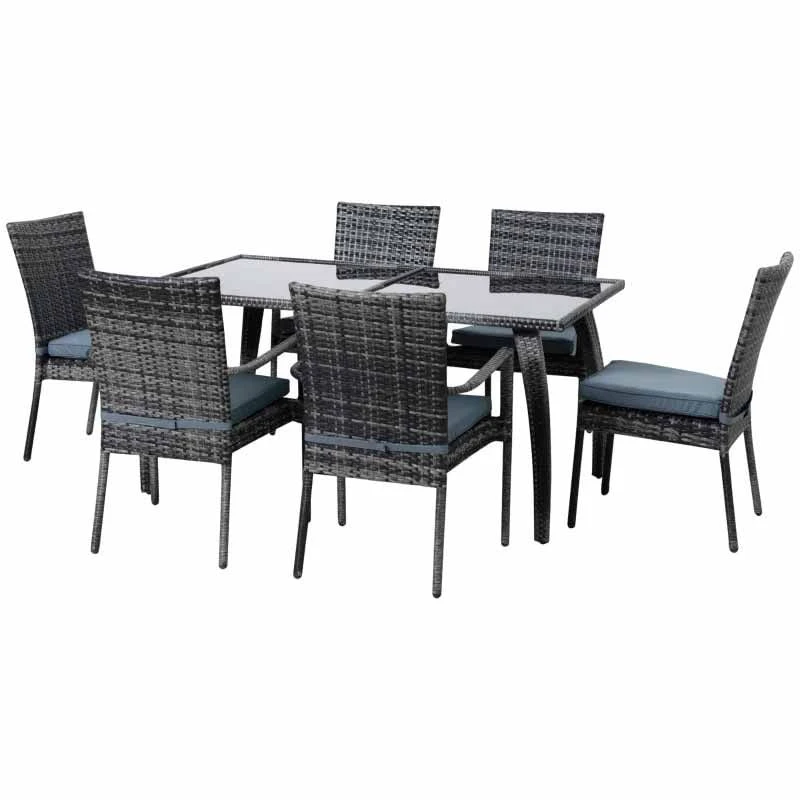 Outsunny 6-Seater Dining Rattan Wicker Table & Chairs Set - Grey - 861-026GY - Image 10