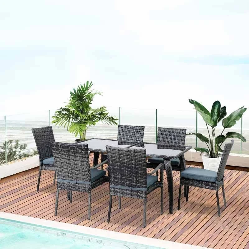 Outsunny 6-Seater Dining Rattan Wicker Table & Chairs Set - Grey - 861-026GY - Image 9