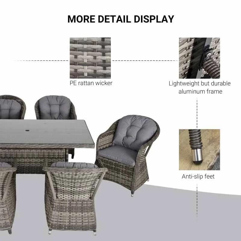Outsunny 6-Seater Patio Rattan Wicker Dining Table & Armchairs Set - 861-037V70 - Image 6