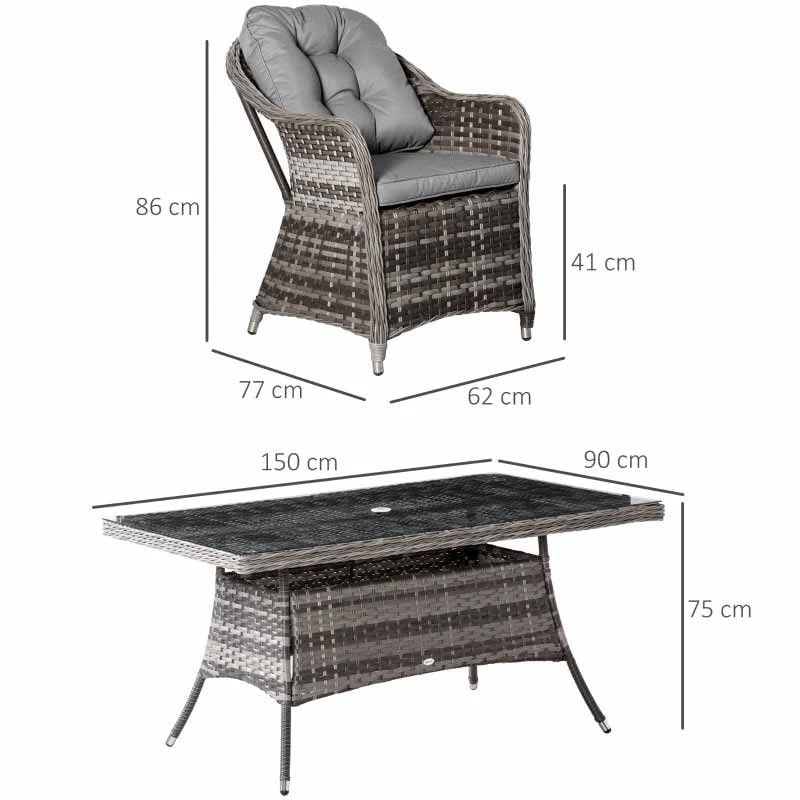 Outsunny 6-Seater Patio Rattan Wicker Dining Table & Armchairs Set - 861-037V70 - Image 2