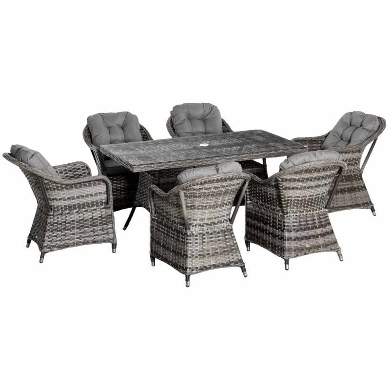 Outsunny 6-Seater Patio Rattan Wicker Dining Table & Armchairs Set - 861-037V70 - Image 3