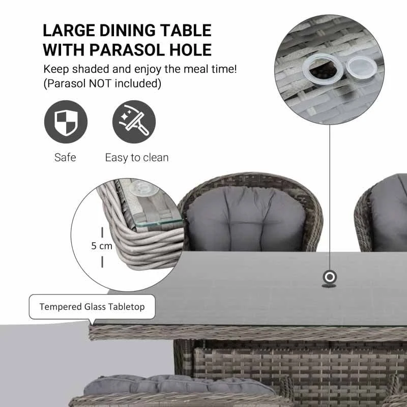Outsunny 6-Seater Patio Rattan Wicker Dining Table & Armchairs Set - 861-037V70 - Image 4