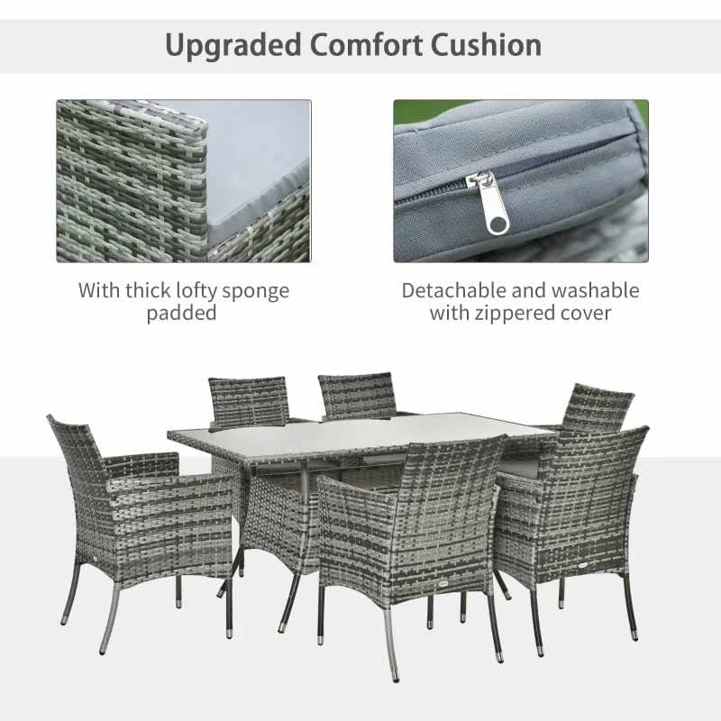 Outsunny 6 Seater Patio Rattan Dining Table & Chairs Set - Grey - 861-071V70GY - Image 7