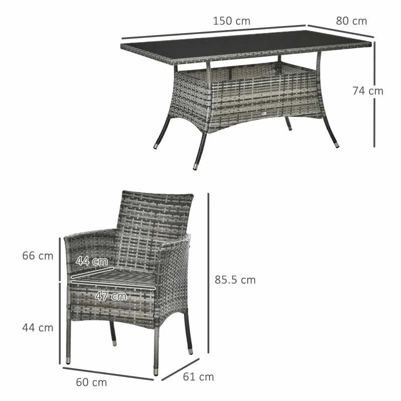 Outsunny 6 Seater Patio Rattan Dining Table & Chairs Set - Grey - 861-071V70GY - Image 2