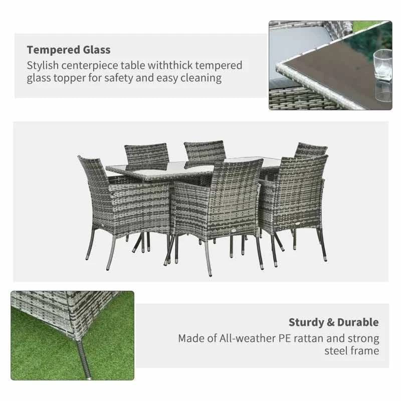 Outsunny 6 Seater Patio Rattan Dining Table & Chairs Set - Grey - 861-071V70GY - Image 6