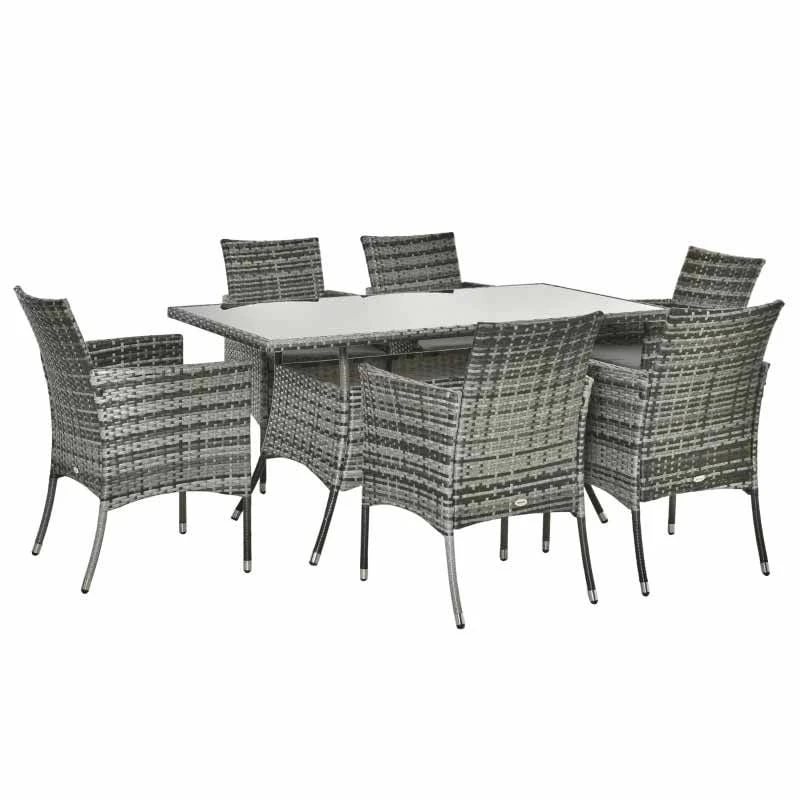 Outsunny 6 Seater Patio Rattan Dining Table & Chairs Set - Grey - 861-071V70GY - Image 3