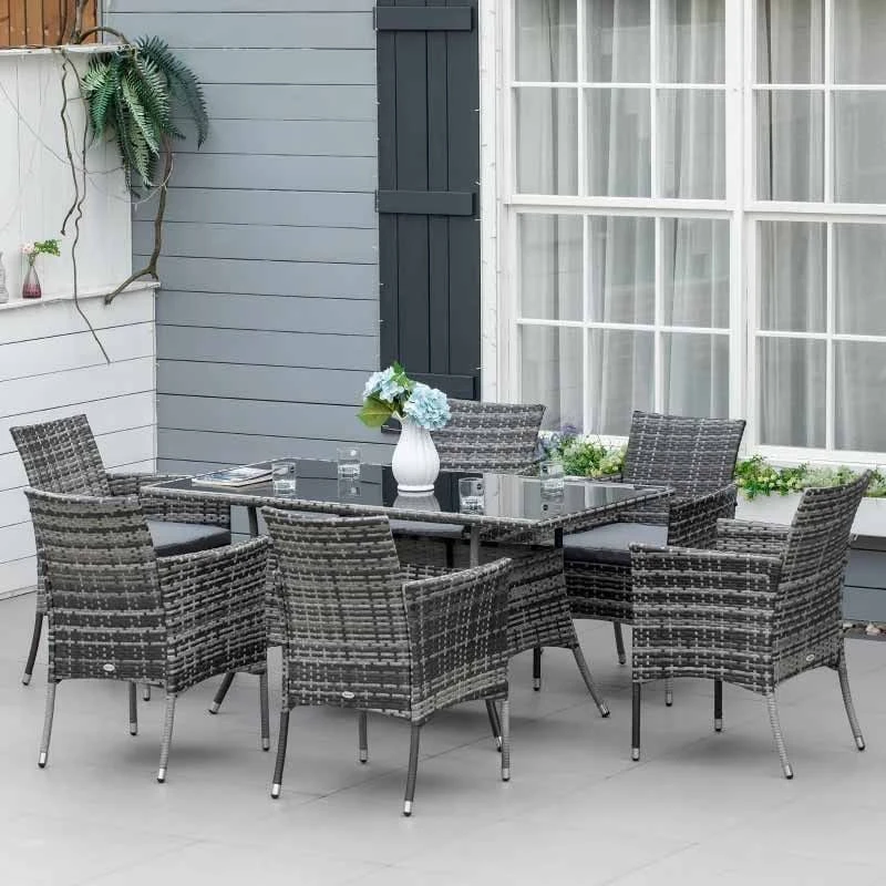 Outsunny 6 Seater Patio Rattan Dining Table & Chairs Set - Grey - 861-071V70GY - Image 10