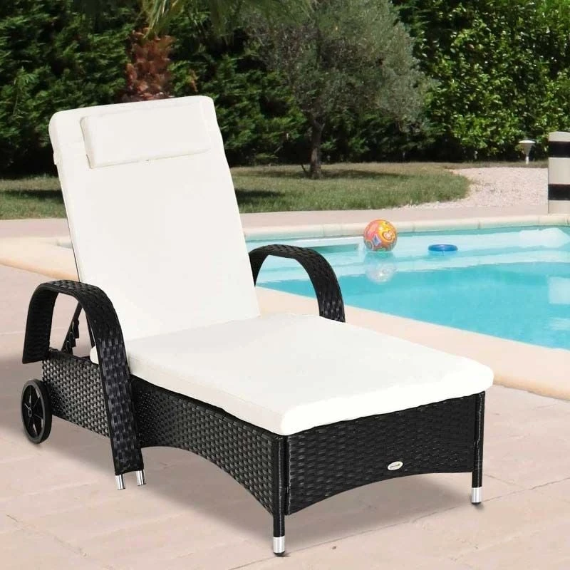 Outsunny Rattan Reclining Sun Lounger - Black/Cream - 862-005V01BK - Image 7