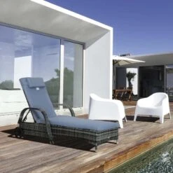 Outsunny Rattan Reclining Sun Lounger - Grey - 862-005V01GY