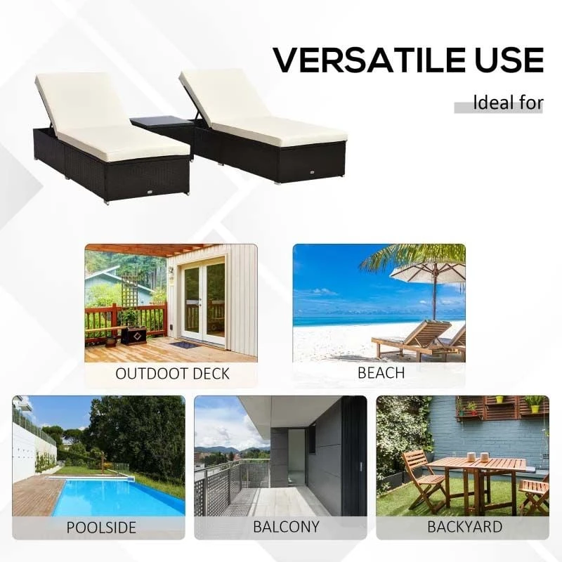 Outsunny 2-Seater Rattan Sun Lounger Set With Table - Brown/White - 862-013 - Image 7