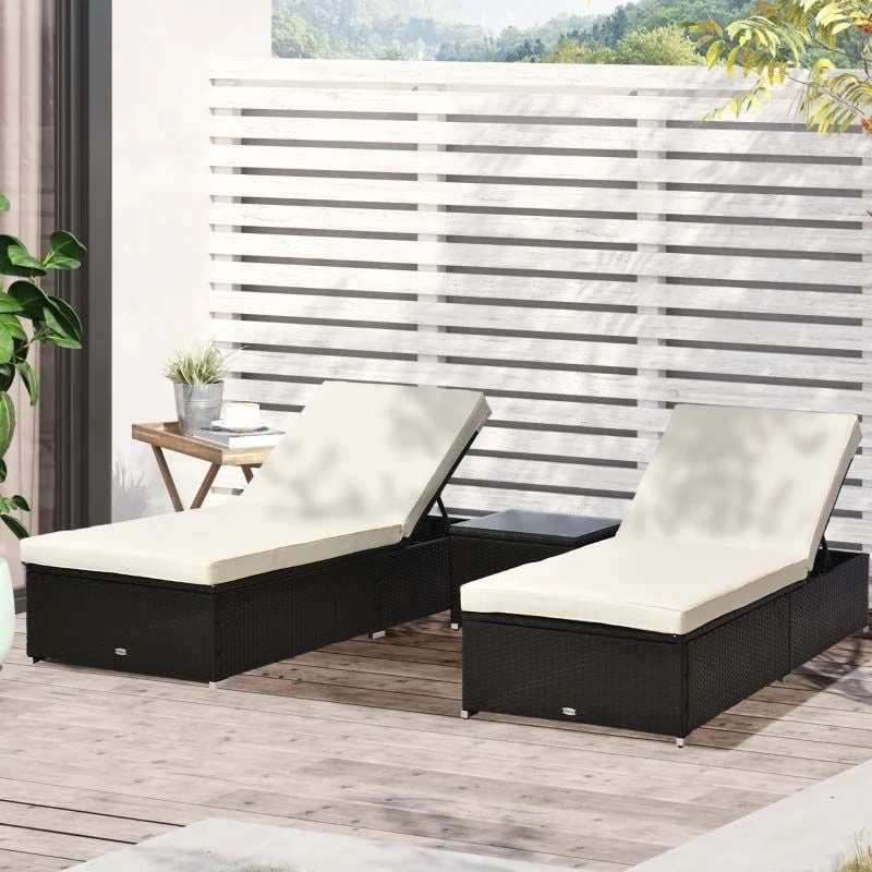 Outsunny 2-Seater Rattan Sun Lounger Set With Table - Brown/White - 862-013 - Image 9