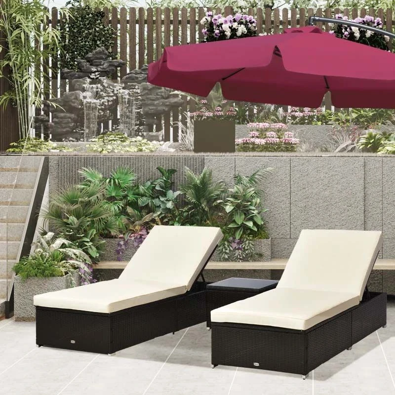 Outsunny 2-Seater Rattan Sun Lounger Set With Table - Brown/White - 862-013