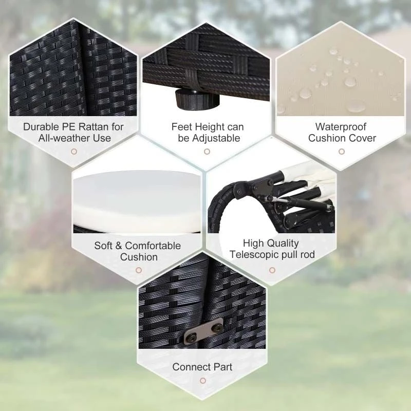 Outsunny 4-Seater Rattan Garden Day Bed With Canopy - Black/Beige - 862-021V70BK - Image 4