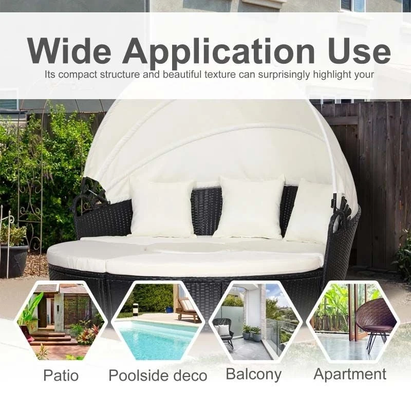 Outsunny 4-Seater Rattan Garden Day Bed With Canopy - Black/Beige - 862-021V70BK - Image 7