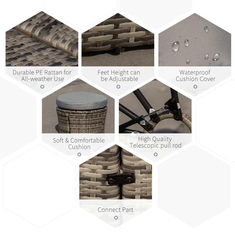 Outsunny 4-Seater Rattan Garden Furniture Set With Canopy - Grey - 862-021V71GG - Image 7