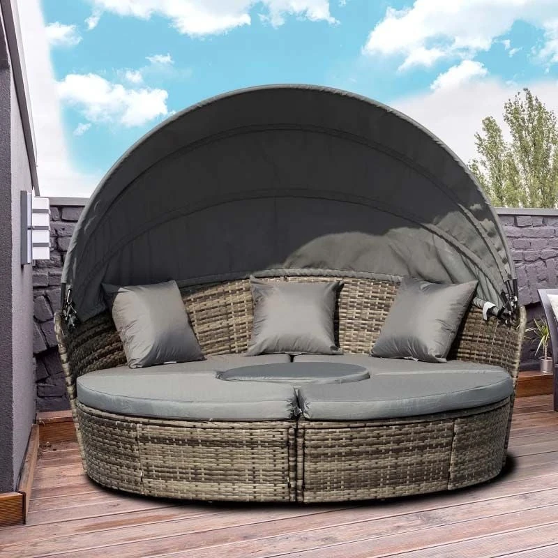 Outsunny 4-Seater Rattan Garden Furniture Set With Canopy - Grey - 862-021V71GG - Image 9