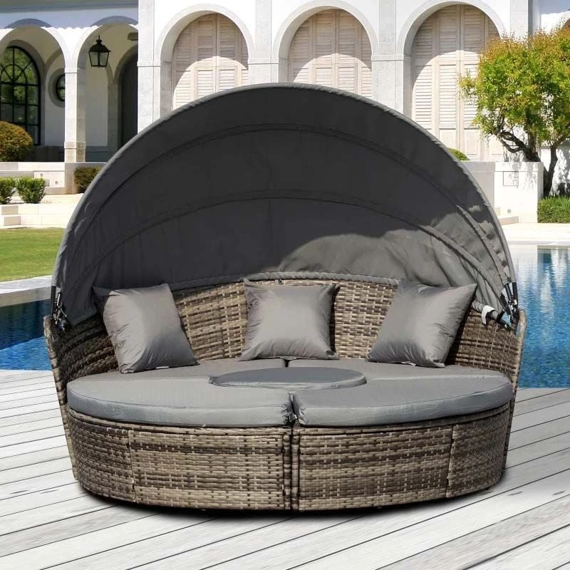 Outsunny 4-Seater Rattan Garden Furniture Set With Canopy - Grey - 862-021V71GG
