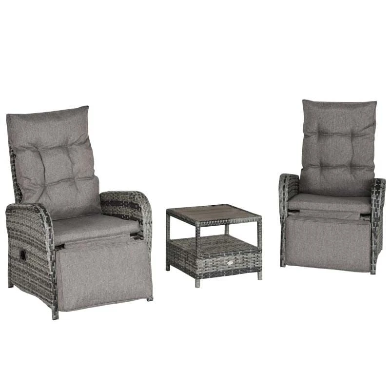Outsunny 2-Seater Rattan Reclining Sun Lounger Set - Reclining - Grey - 862-032V70 - Image 2