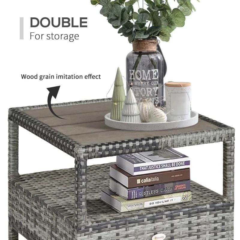 Outsunny 2-Seater Rattan Reclining Sun Lounger Set - Reclining - Grey - 862-032V70 - Image 6