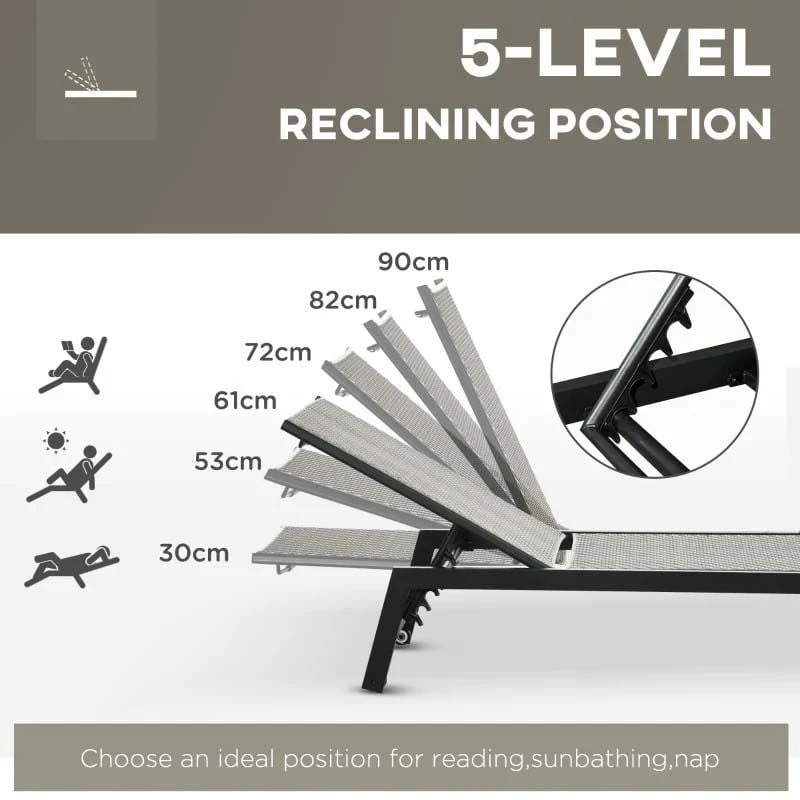 Outsunny Rattan Reclining Sun Lounger - Grey - 862-064V03GG - Image 5