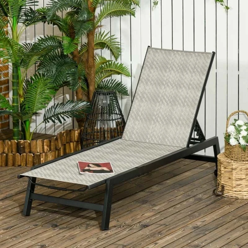 Outsunny Rattan Reclining Sun Lounger - Grey - 862-064V03GG