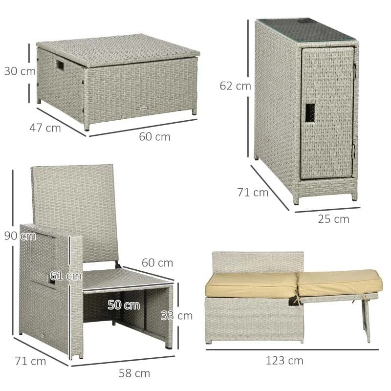 Outsunny 5 Piece Rattan Sun Lounger Set - Beige - 862-067V71BG - Image 3