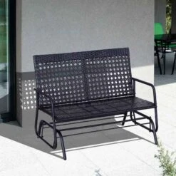 Outsunny 2 Seater Wicker Garden Bench 760x1200x900mm - Black - 867-002