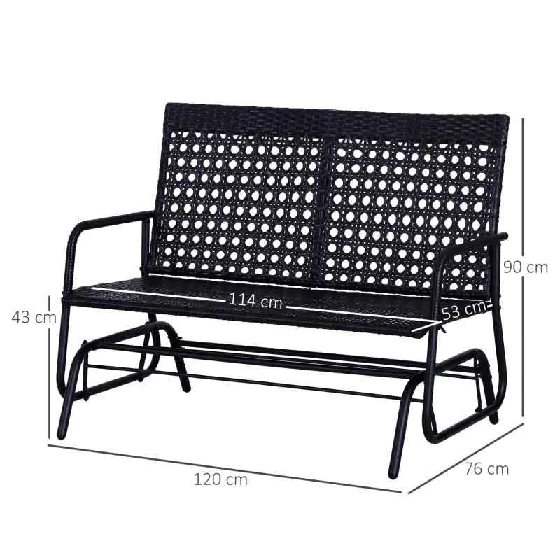 Outsunny 2 Seater Wicker Garden Bench 760x1200x900mm - Black - 867-002 - Image 3