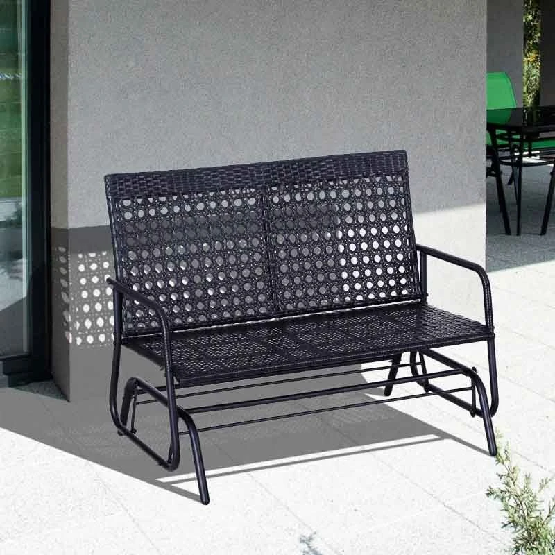 Outsunny 2 Seater Wicker Garden Bench 760x1200x900mm - Black - 867-002